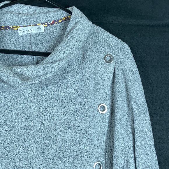 89th & Madison Womens Sweater Gray Cowl Neck Asymmetric Buttons Stretch L - Picture 5 of 12